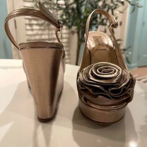 Valentino Rose Metallic Wedge Slingback